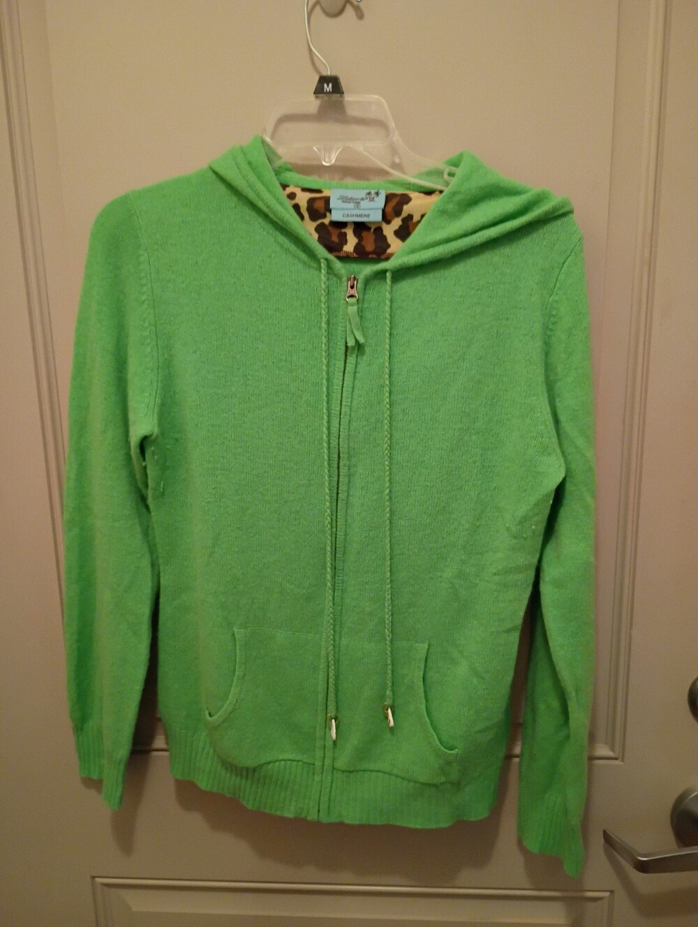 Letarte Women's Green 100%Cashmere Full Zip Hoodie Size M